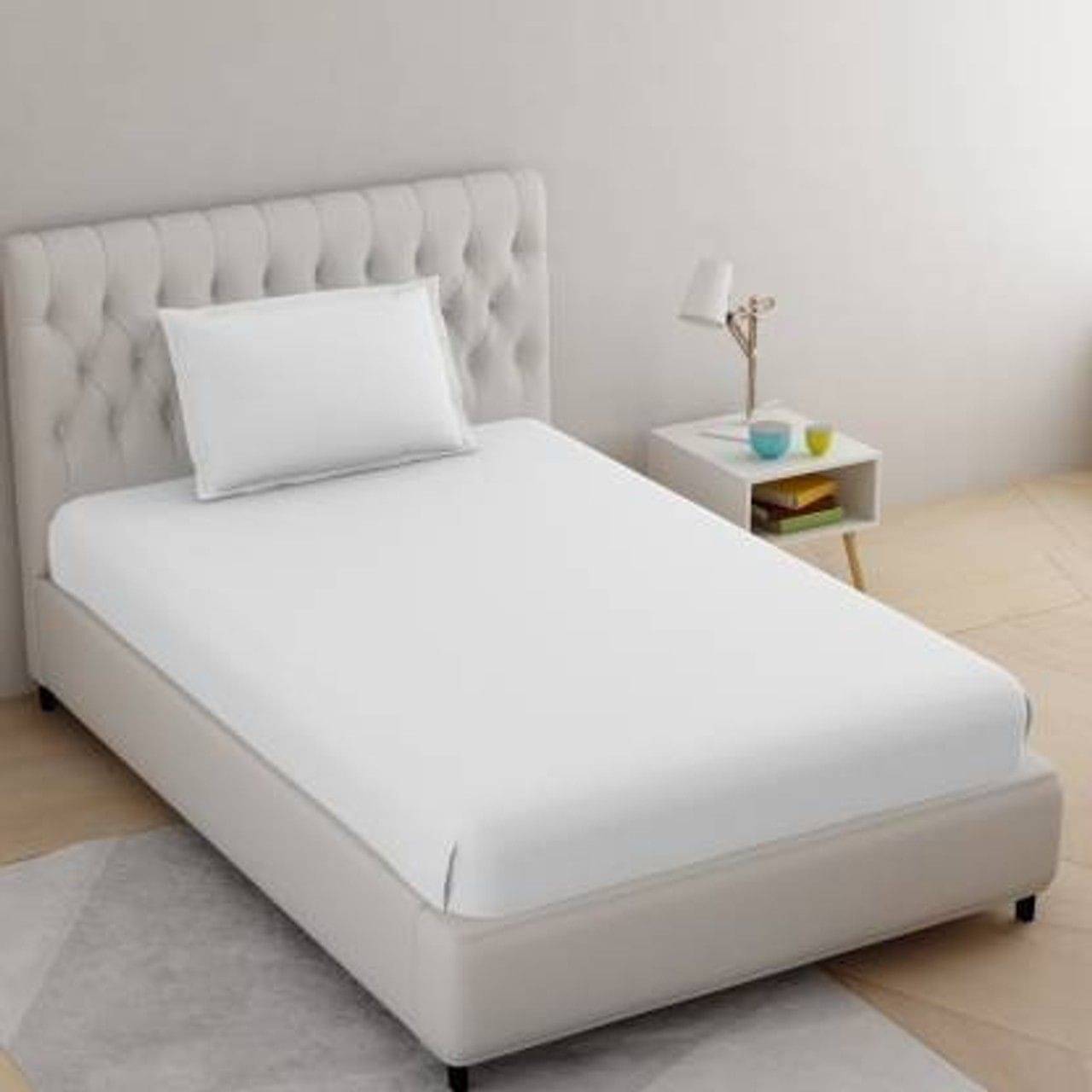     			DOMES FAB Satin 1 Single Bedsheet with 1 Pillow Cover ( White )