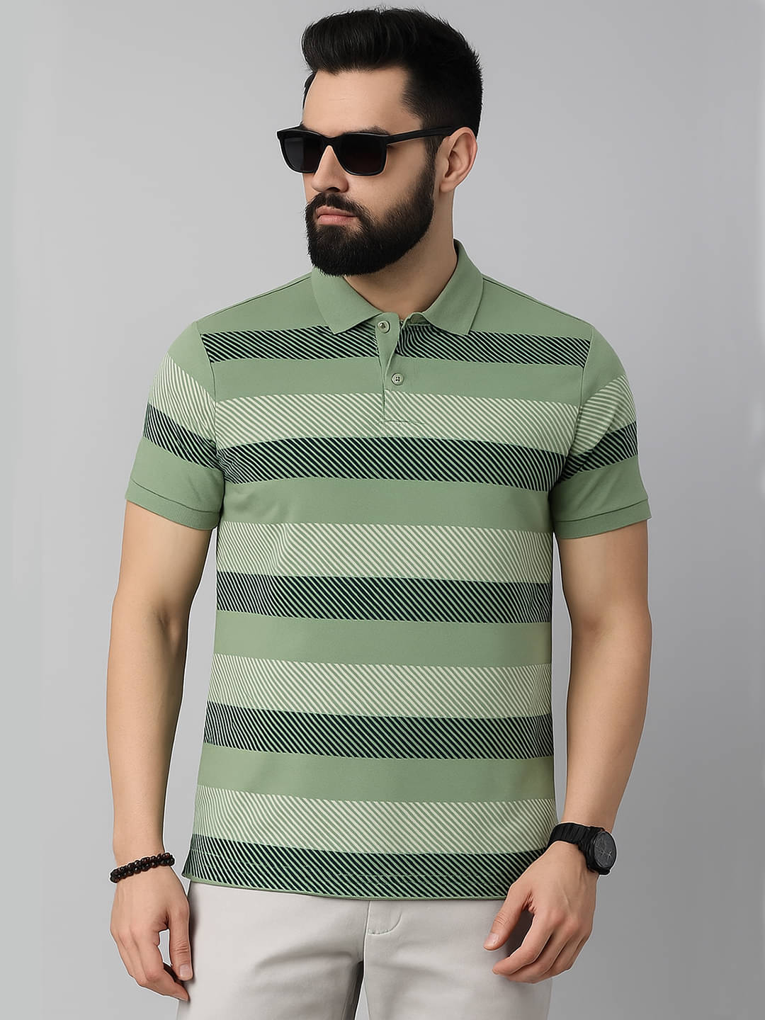 Hushbucks Men Polyester Regular Fit Striped Polo T Shirt ( Sea Green ) Hushbucks Men Polyester Regular Fit Striped Polo T Shirt ( Sea Green )