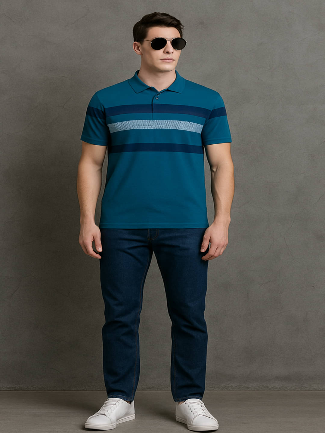 Hushbucks Men Polyester Regular Fit Striped Polo T Shirt ( Teal Blue ) Hushbucks Men Polyester Regular Fit Striped Polo T Shirt ( Teal Blue )