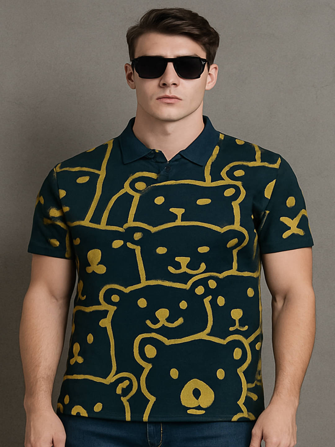     			Hushbucks Men Polyester Regular Fit Printed Polo T Shirt ( Dark Green )