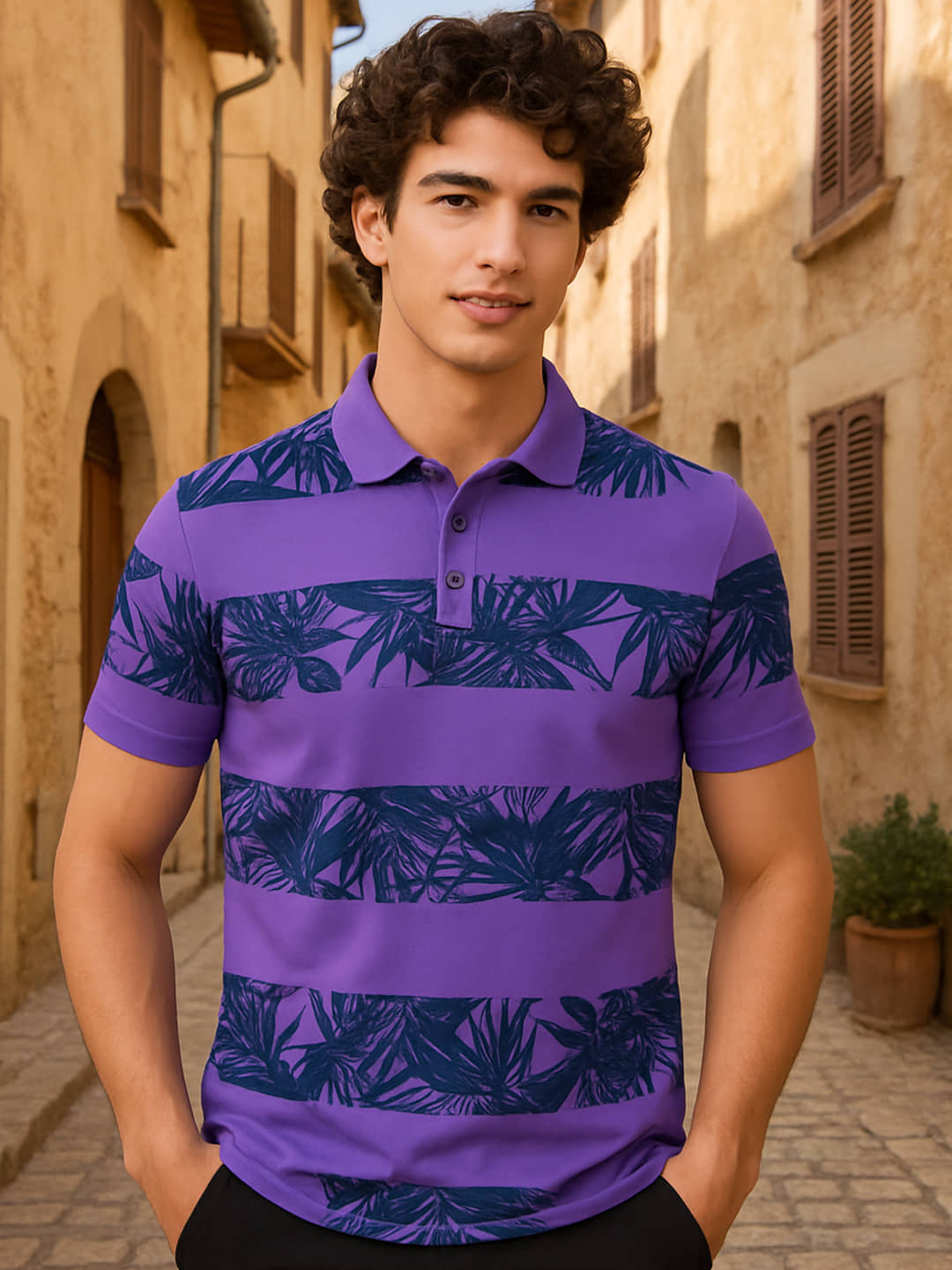 Hushbucks Men Polyester Regular Fit Printed Polo T Shirt ( Lavender )