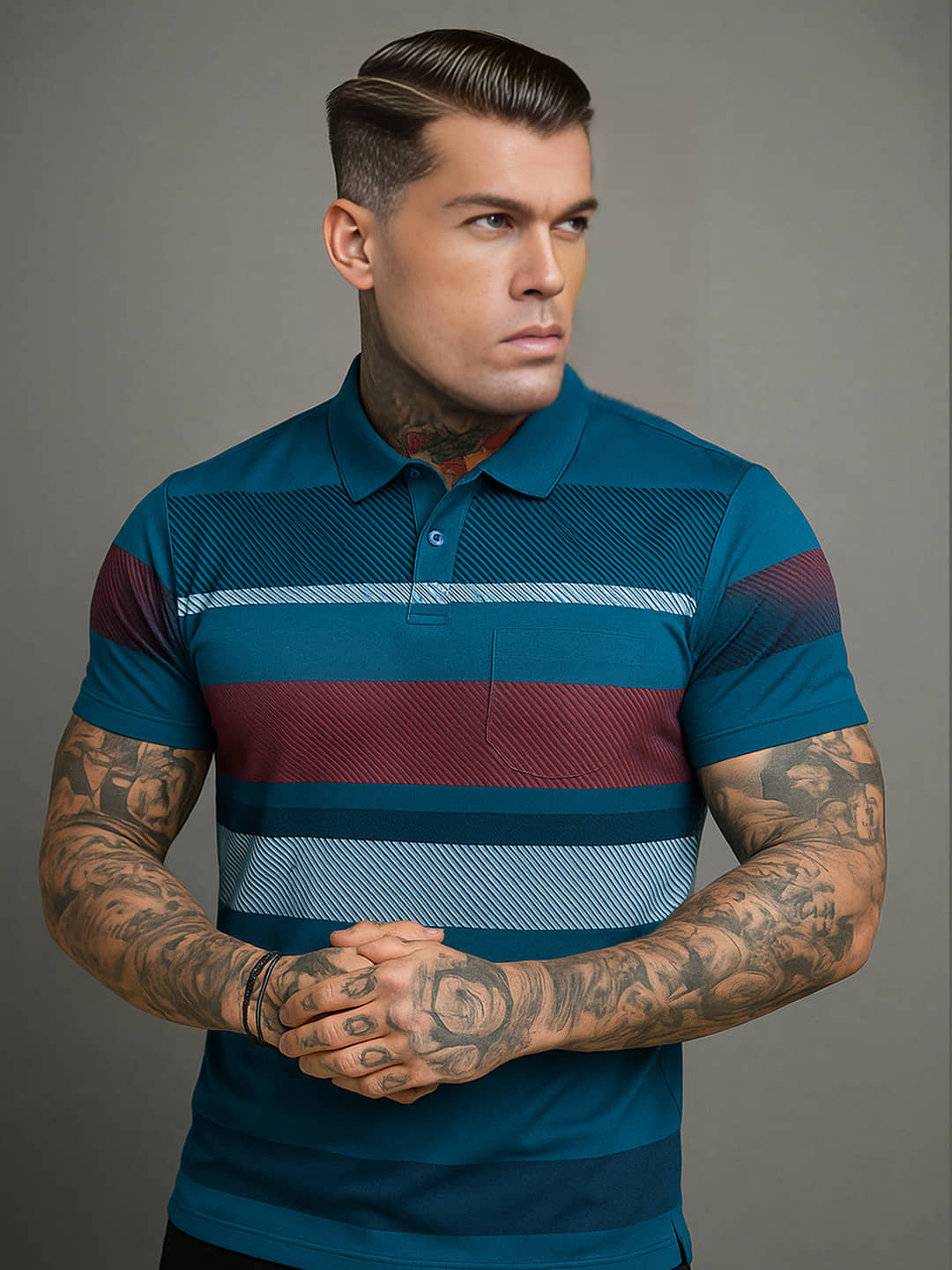 Hushbucks Men Polyester Regular Fit Striped Polo T Shirt ( White )