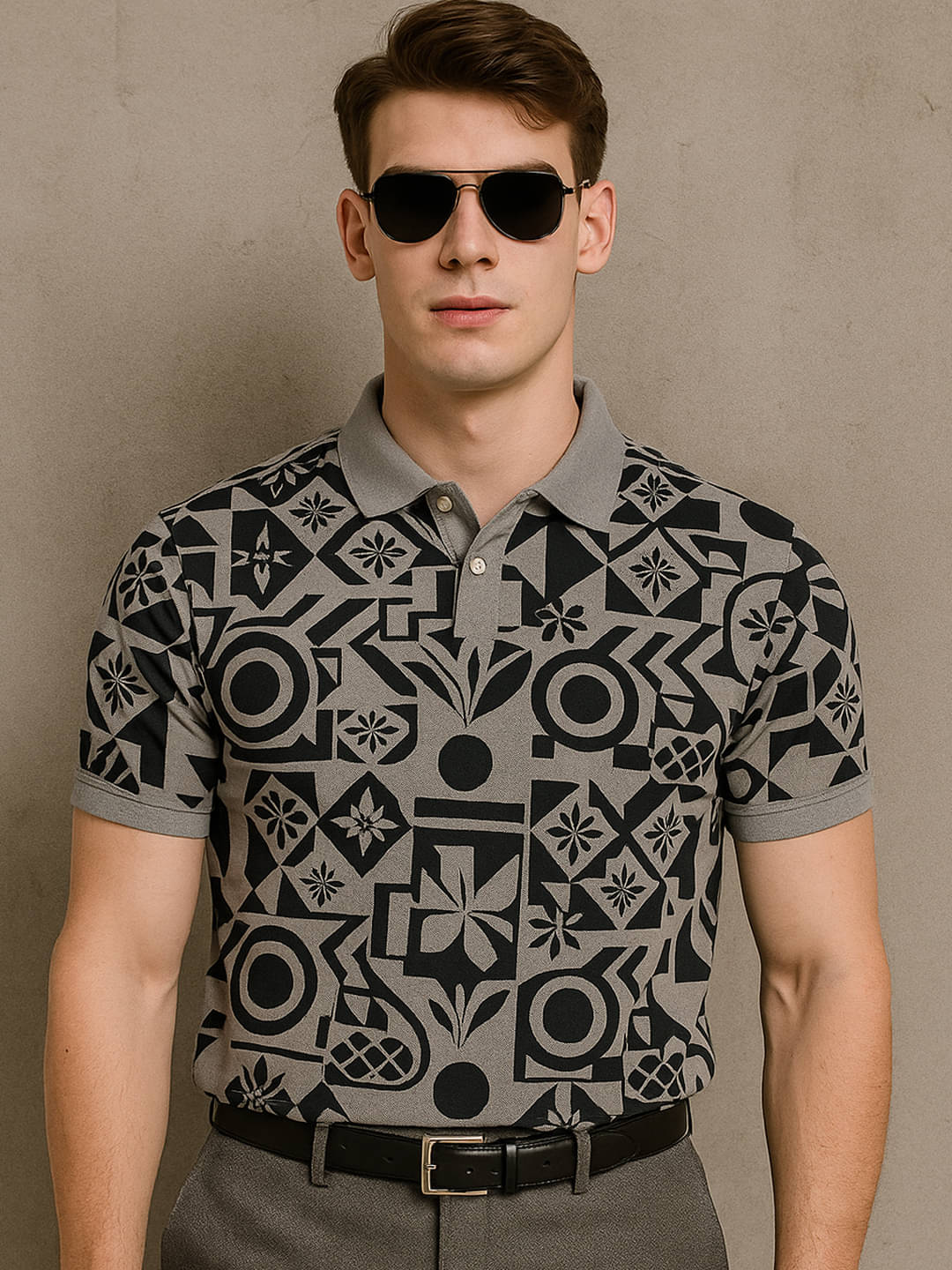     			Hushbucks Men Polyester Regular Fit Printed Polo T Shirt ( Grey )