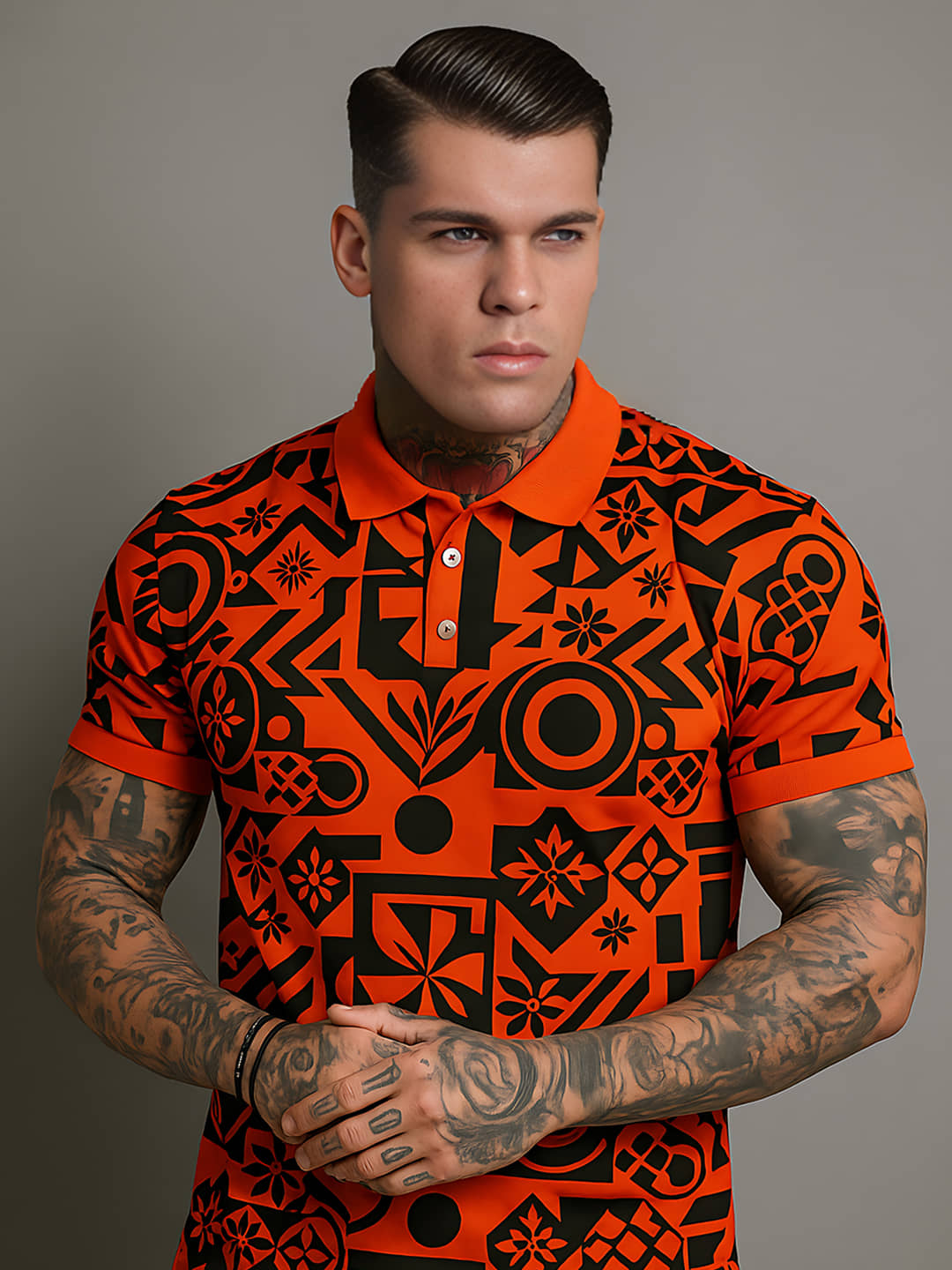Hushbucks Men Polyester Regular Fit Printed Polo T Shirt ( Orange )