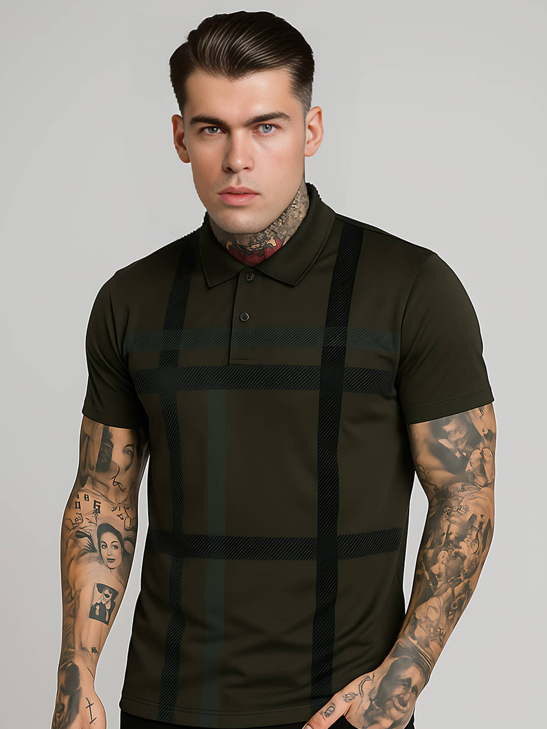 Hushbucks Men Polyester Regular Fit Printed Polo T Shirt ( Olive ) Hushbucks Men Polyester Regular Fit Printed Polo T Shirt ( Olive )