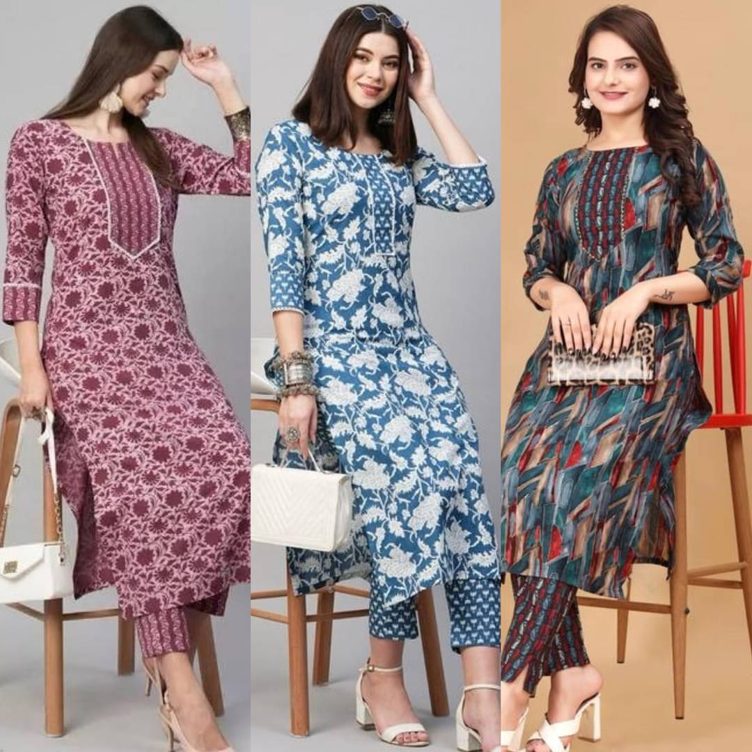 Jinal Creation Women Cotton Blend Self Design Straight Kurti With Pants ( Multicoloured ) Jinal Creation Women Cotton Blend Self Design Straight Kurti With Pants ( Multicoloured )