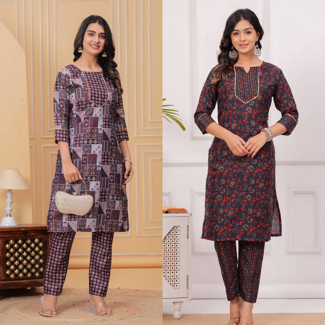     			Jinal Creation Women Cotton Blend Self Design Straight Kurti With Pants ( Multicoloured )