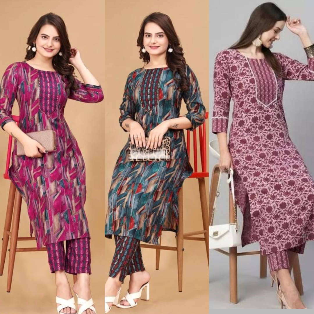 Jinal Creation Women Cotton Blend Self Design Straight Kurti With Pants ( Multicoloured )     			Jinal Creation Women Cotton Blend Self Design Straight Kurti With Pants ( Multicoloured )