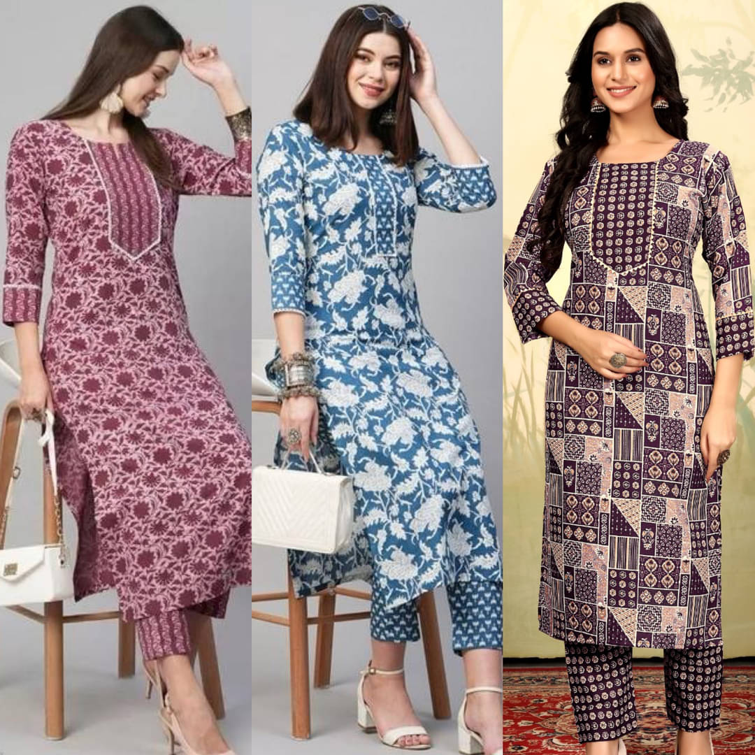 Jinal Creation Women Cotton Blend Self Design Straight Kurti With Pants ( Multicolor ) Jinal Creation Women Cotton Blend Self Design Straight Kurti With Pants ( Multicolor )