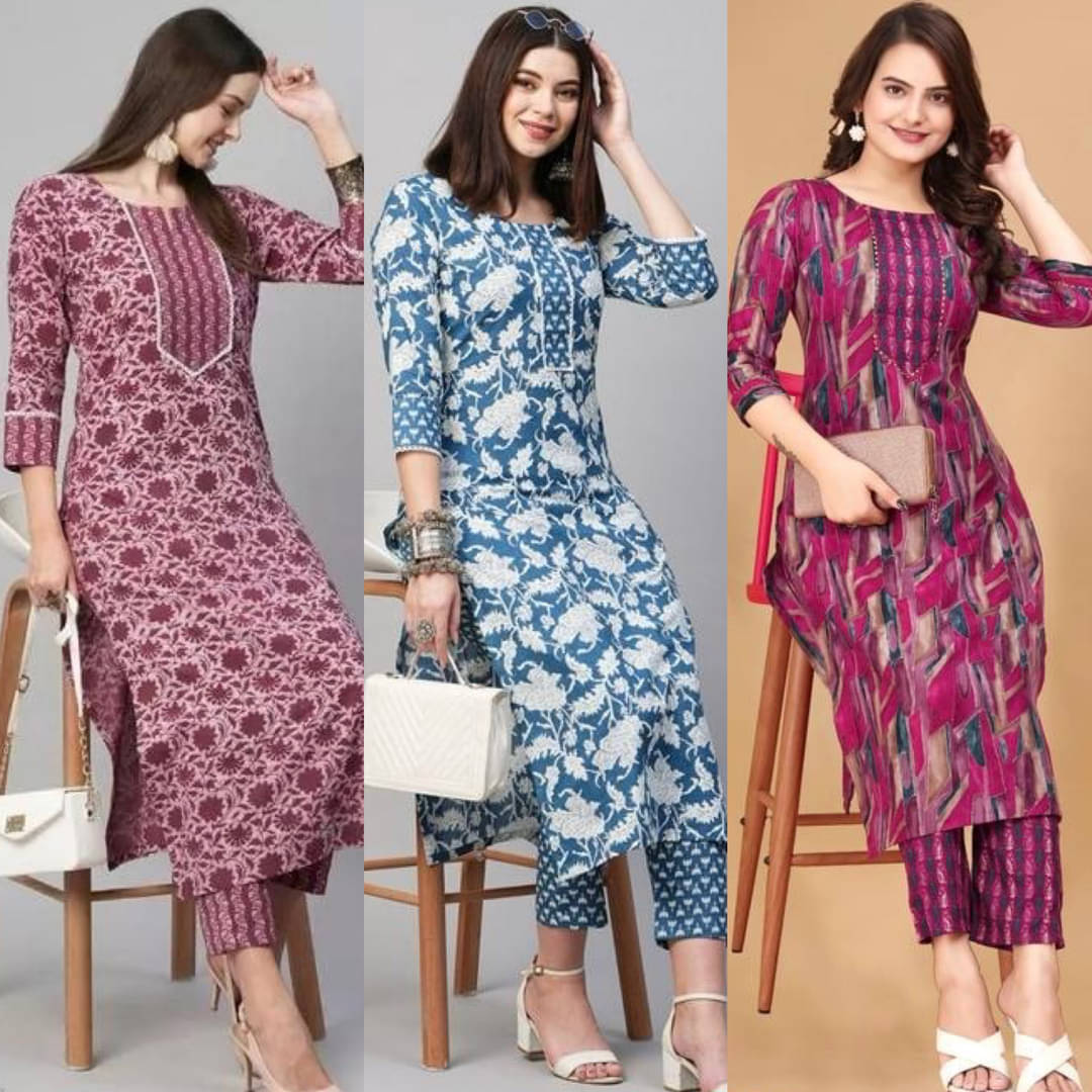     			Jinal Creation Women Cotton Blend Self Design Straight Kurti With Pants ( Multicoloured )