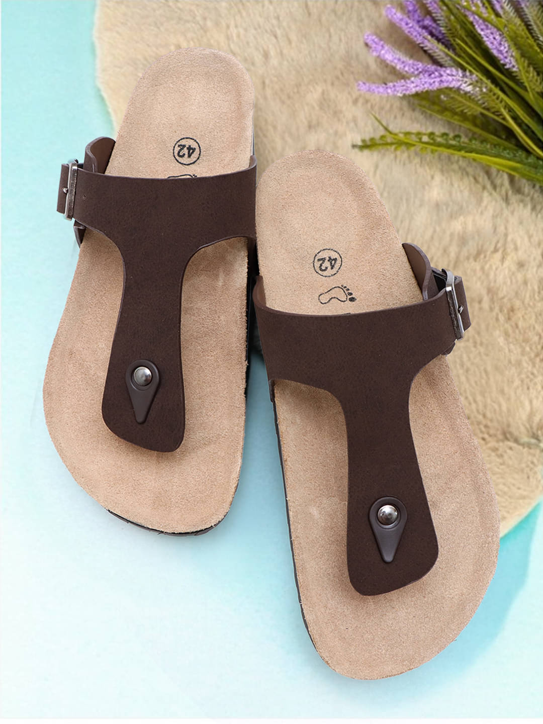    			KANASA Brown Men's Thong Flip Flop
