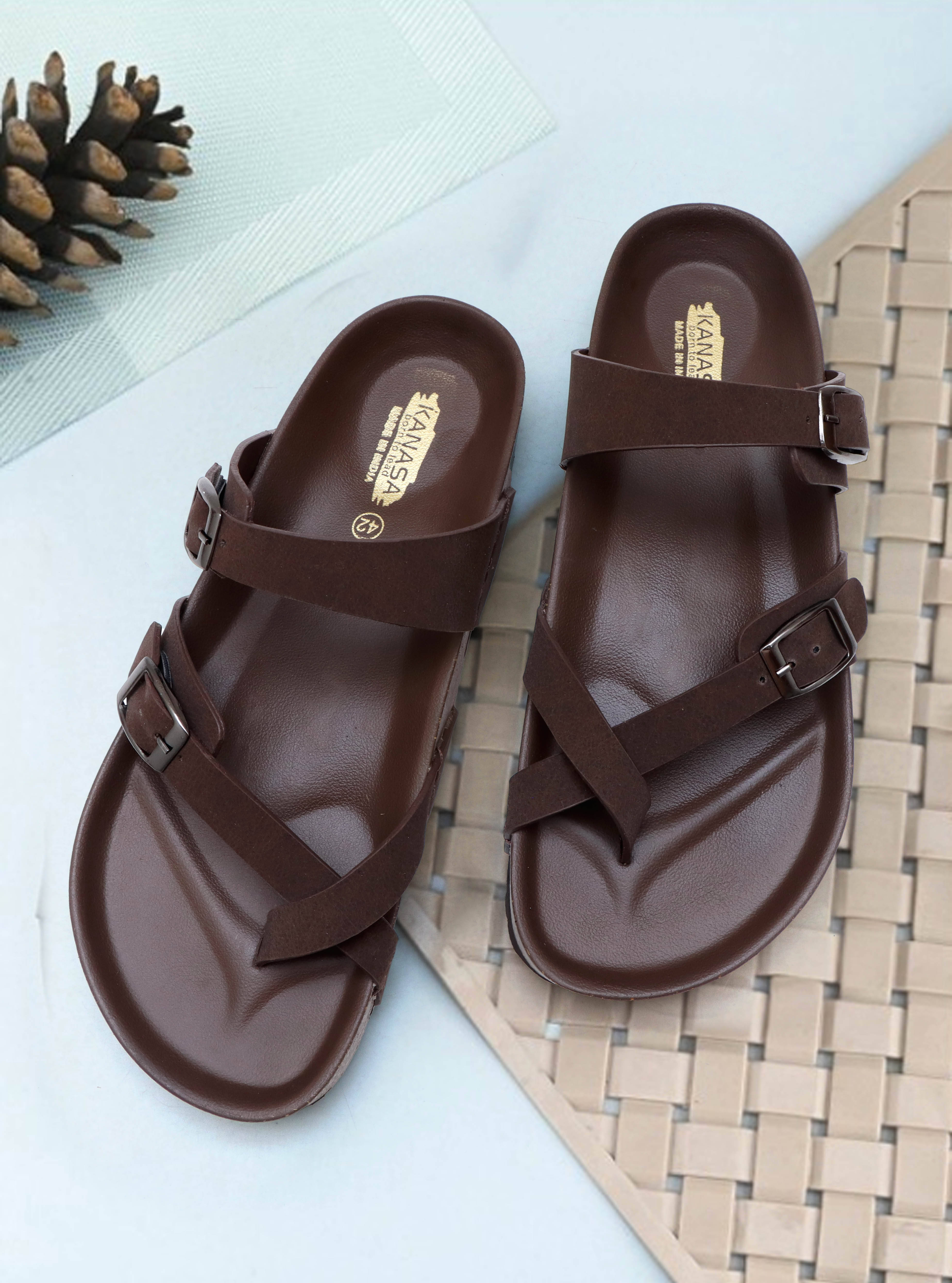     			KANASA Brown Men's Thong Flip Flop