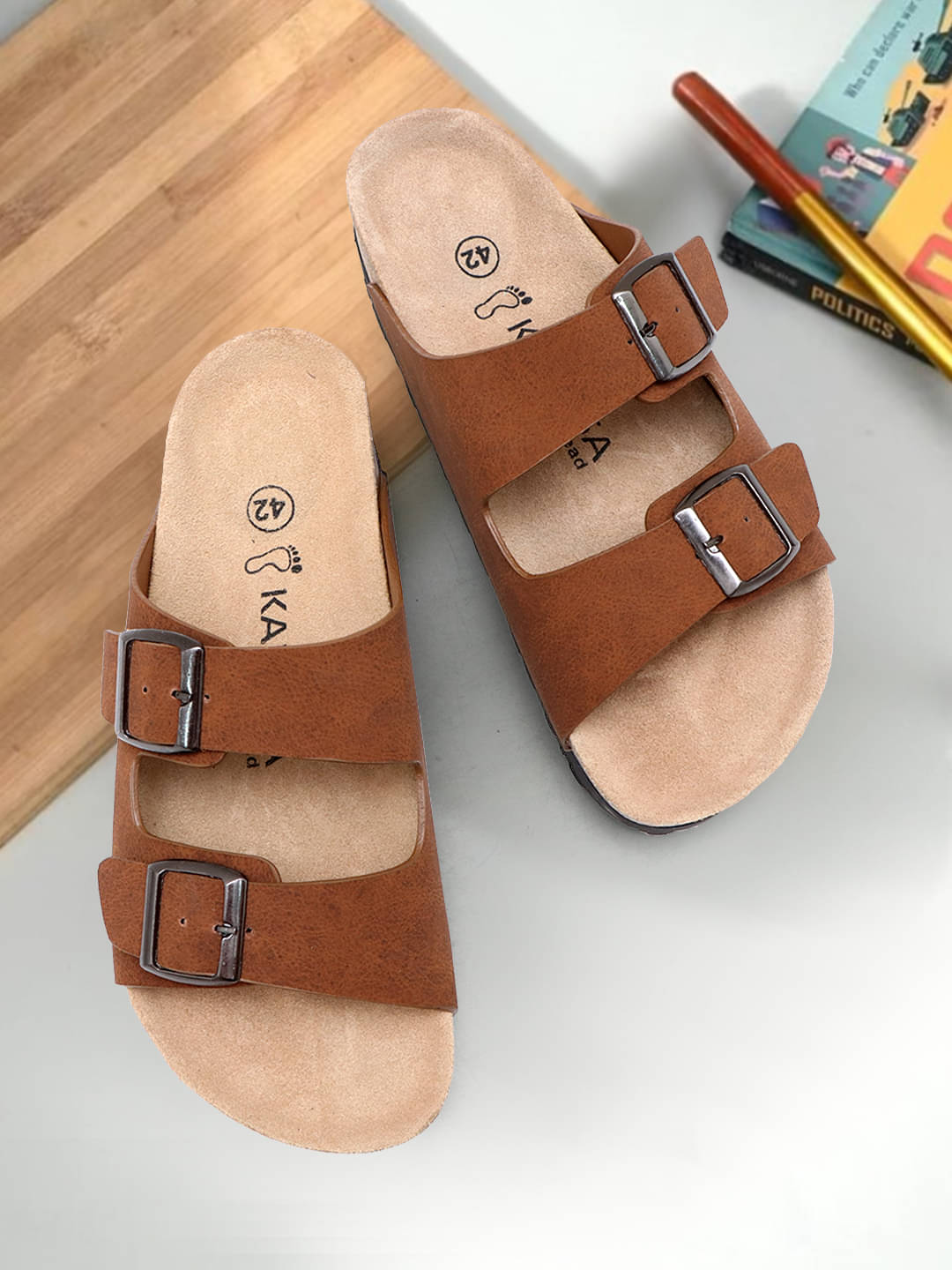     			KANASA Tan Men's Slide Flip Flop