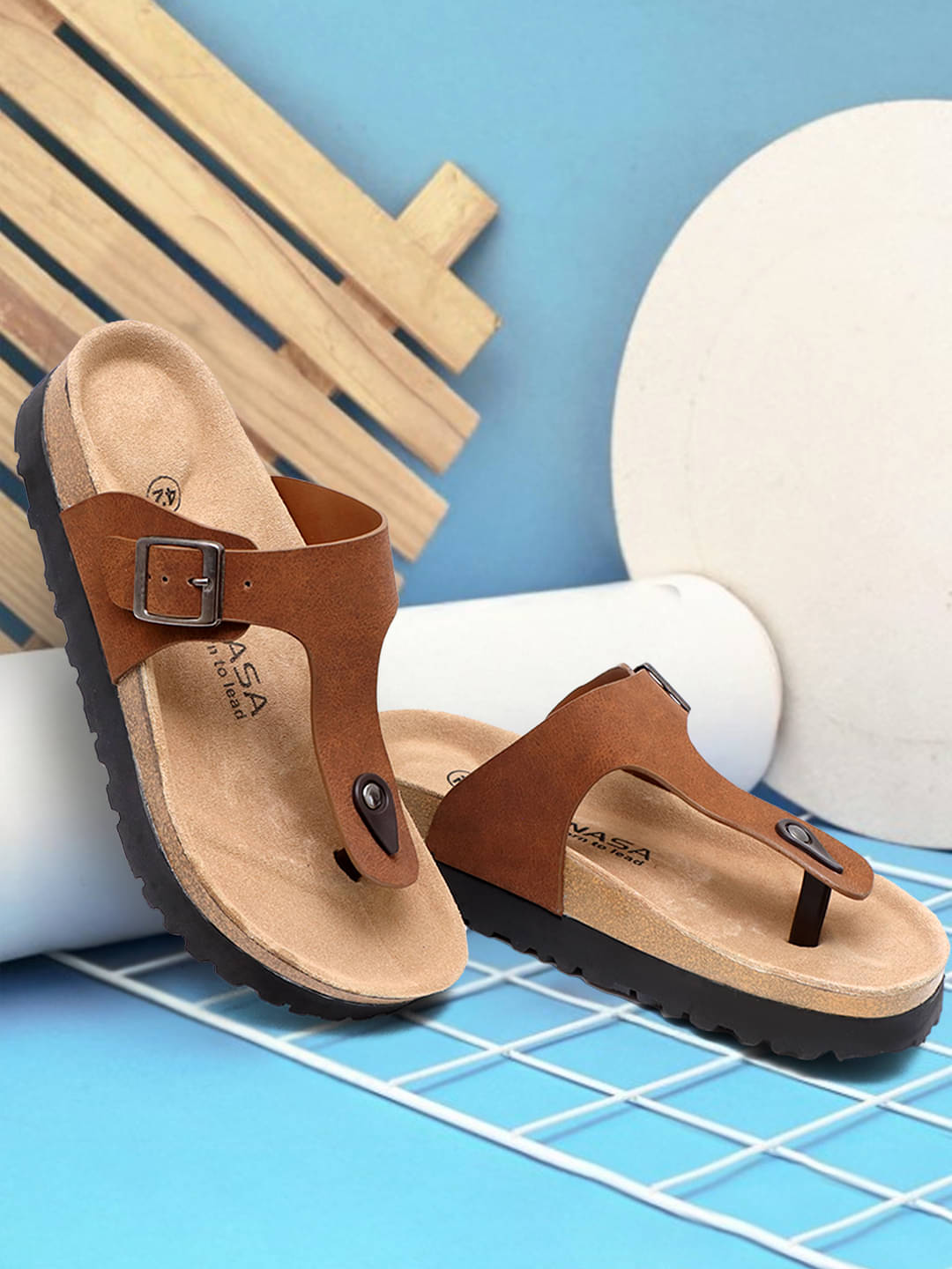     			KANASA Tan Men's Thong Flip Flop