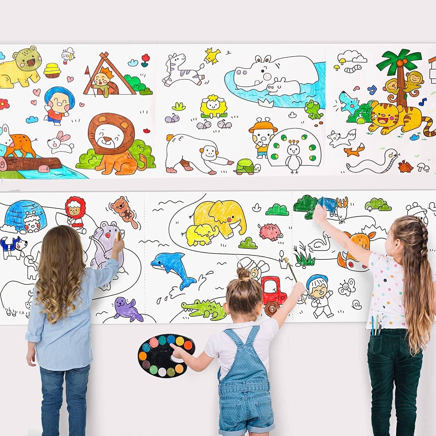     			KRAMOX Drawing Paper Roll for Kids, 30 x 300 Cm Large Coloring Poster for Toddlers, Art Paper, Kids Coloring Drawing Paper Roll Best Birthday Gift Kids (Wall Not Sticking)【 Mix-Design 】