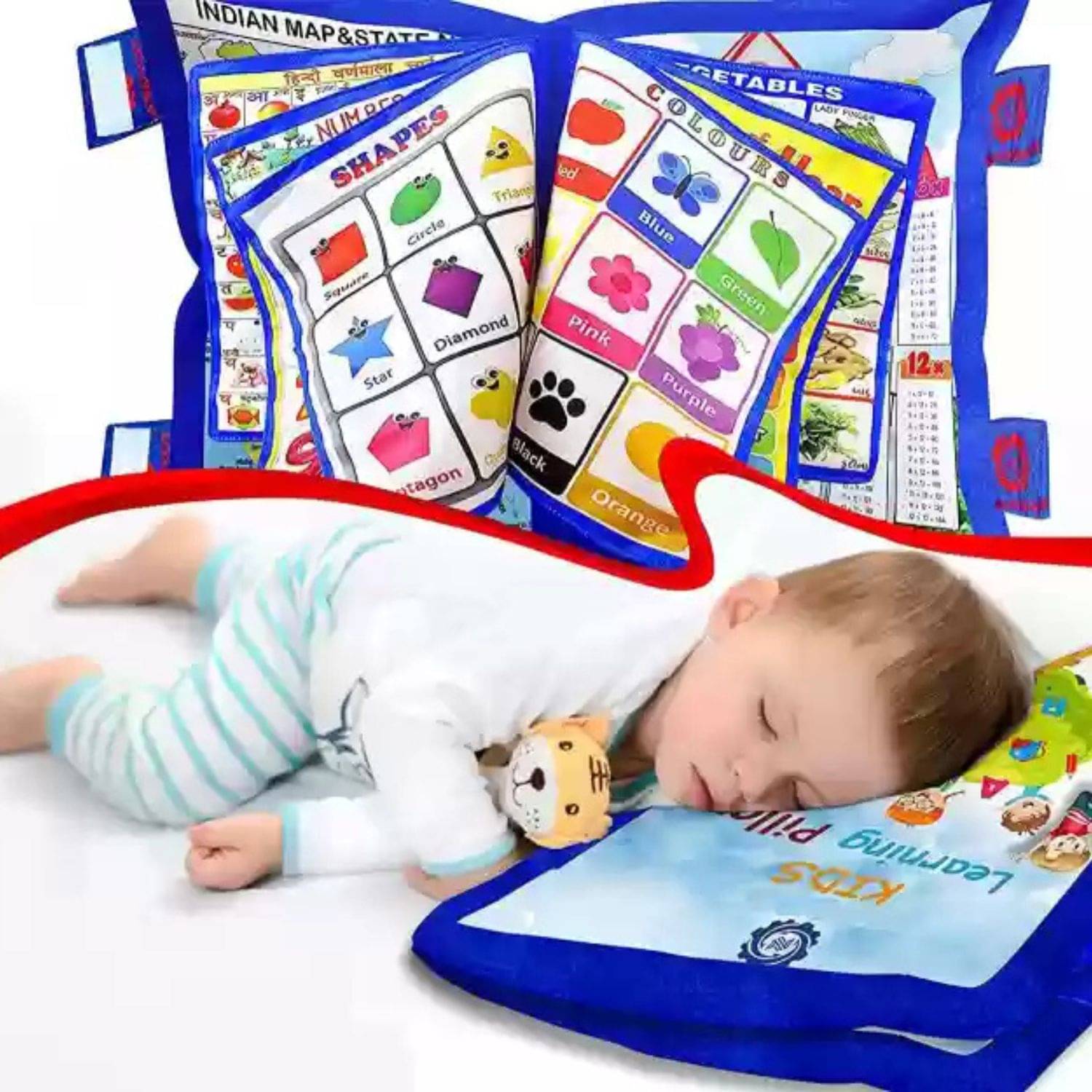     			KRAMOX Soft Cloth Learning Pillow  Book for Baby, Infant & Toddler Toys, Crinkle Pages for Sensory Play, Gifts for Ages 6 Months and Up, Multicolor