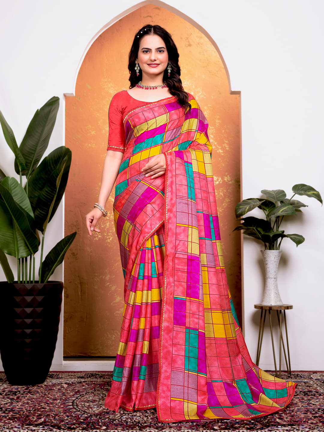     			Kanooda Prints Georgette Printed Regular Saree With Unstitched Blouse Piece ( Pink )