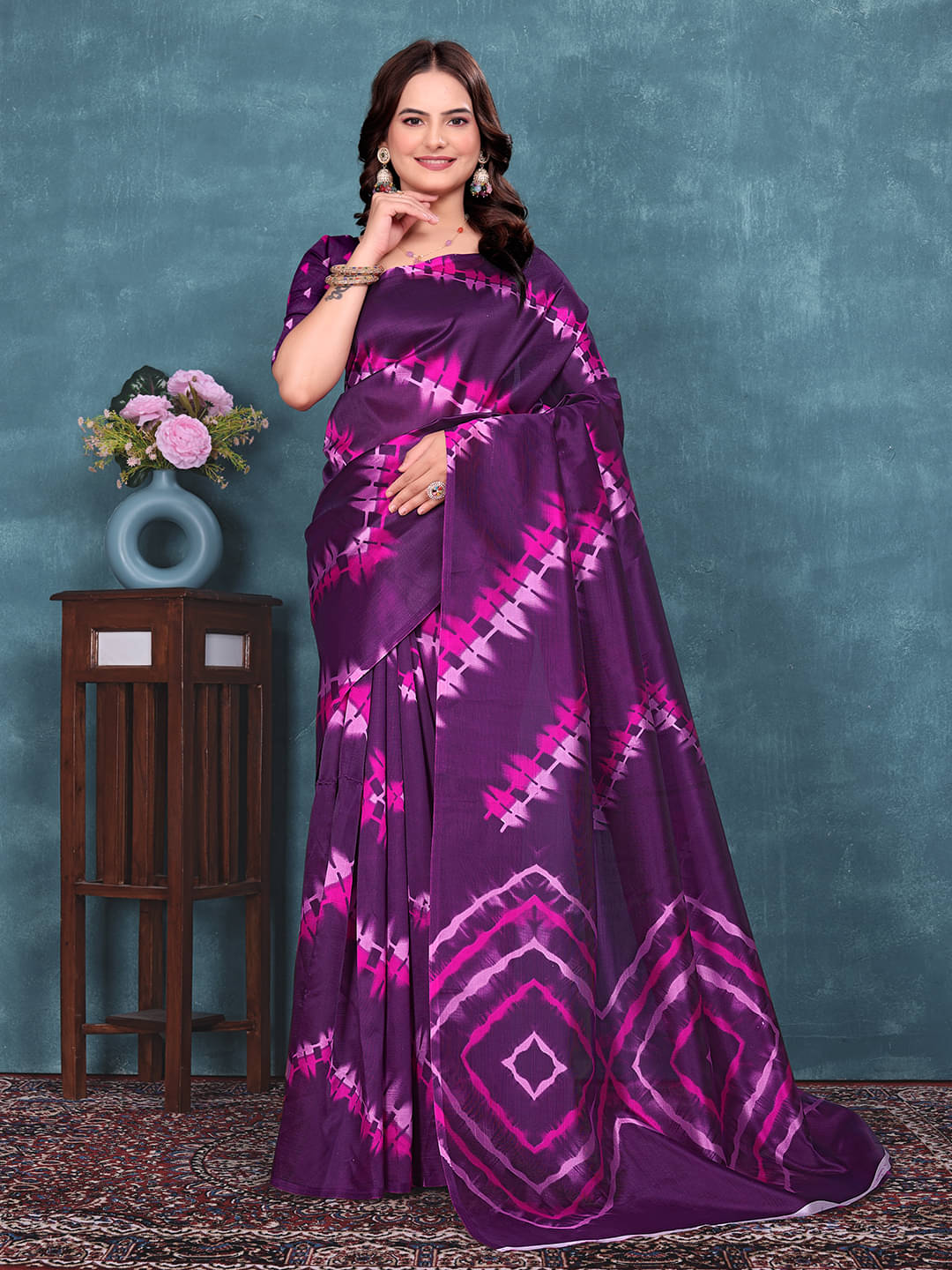 Kanooda Prints Silk Blend Dyed Mysore Silk Sarees With Unstitched Blouse Piece ( Purple ) Kanooda Prints Silk Blend Dyed Mysore Silk Sarees With Unstitched Blouse Piece ( Purple )