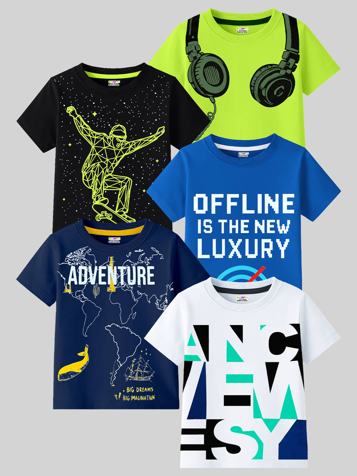     			Kuchipoo Pack of 5 Boys Cotton Blend T-Shirt ( Multicolor )