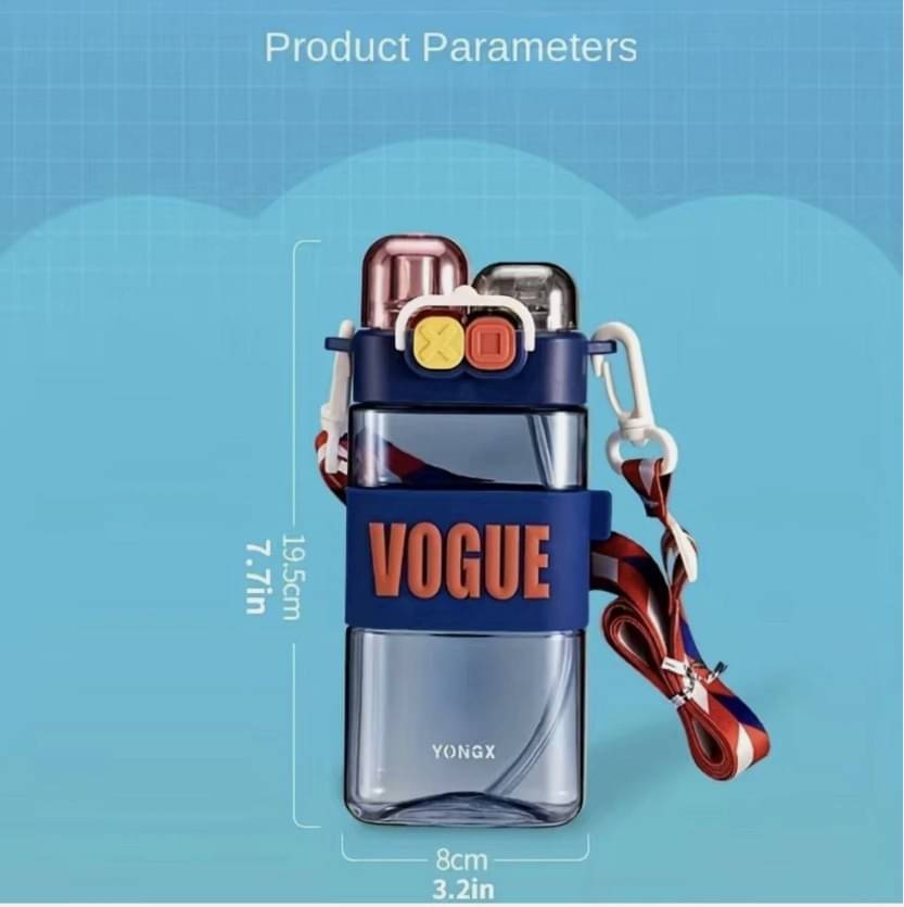     			Little Station Double Pop-Up Lid Dual-Use Water Bottle: Stay Hydrated in Style, Double Drink Water Bottle With Straw And Strap, 550ml