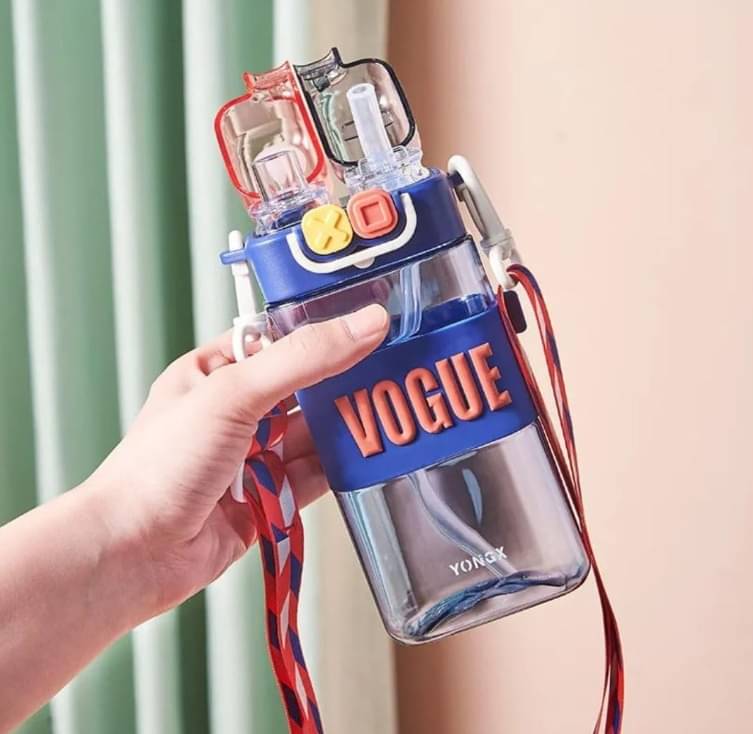     			Little Station Double Pop-Up Lid Dual-Use Water Bottle: Stay Hydrated in Style, Double Drink Water Bottle With Straw And Strap, 550ml