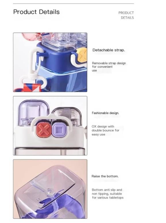     			Little Station Double Pop-Up Lid Dual-Use Water Bottle: Stay Hydrated in Style, Double Drink Water Bottle With Straw And Strap, 550ml