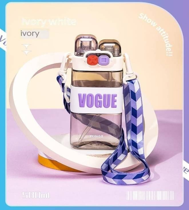     			Little Station Double Pop-Up Lid Dual-Use Water Bottle: Stay Hydrated in Style, Double Drink Water Bottle With Straw And Strap, 550ml