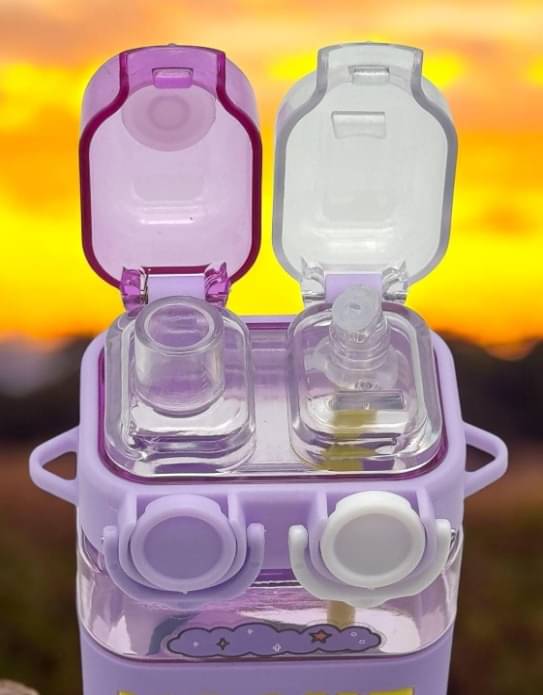     			Little Station Double Pop-Up Lid Dual-Use Water Bottle: Stay Hydrated in Style, Double Drink Water Bottle With Straw And Strap, 550ml