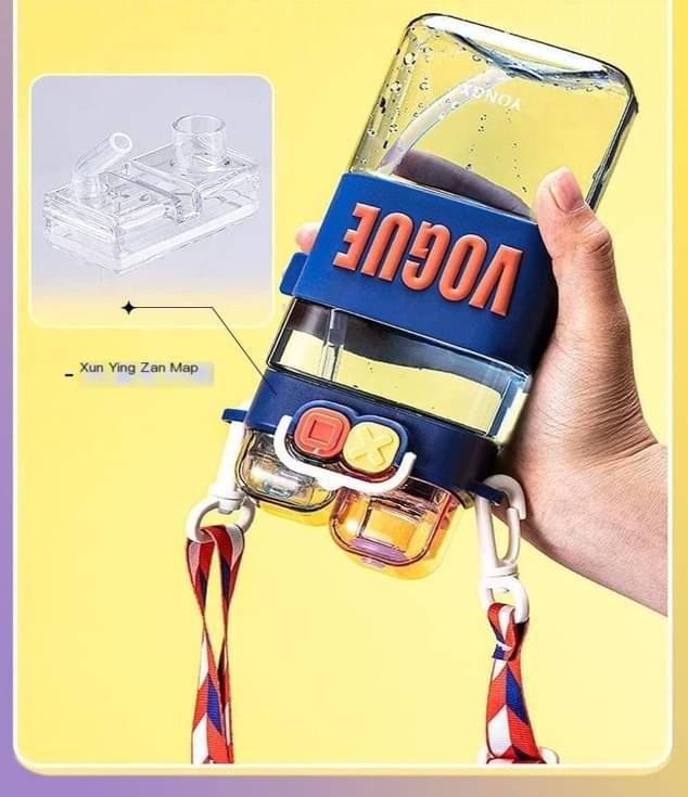     			Little Station Double Pop-Up Lid Dual-Use Water Bottle: Stay Hydrated in Style, Double Drink Water Bottle With Straw And Strap, 550ml