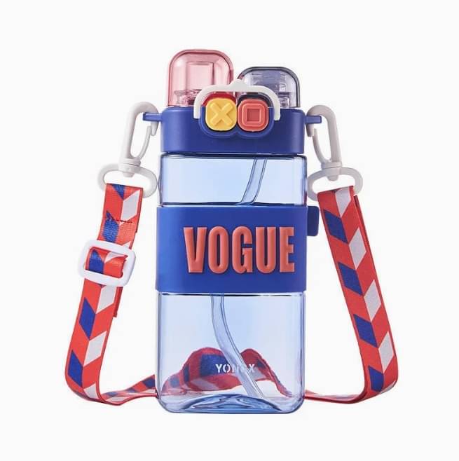    			Little Station Double Pop-Up Lid Dual-Use Water Bottle: Stay Hydrated in Style, Double Drink Water Bottle With Straw And Strap, 550ml