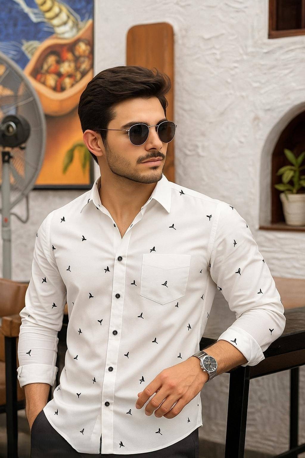     			M J Enterprise 100% Cotton Regular Fit Printed Full Sleeves Men's Casual Shirt - White ( Pack of 1 )