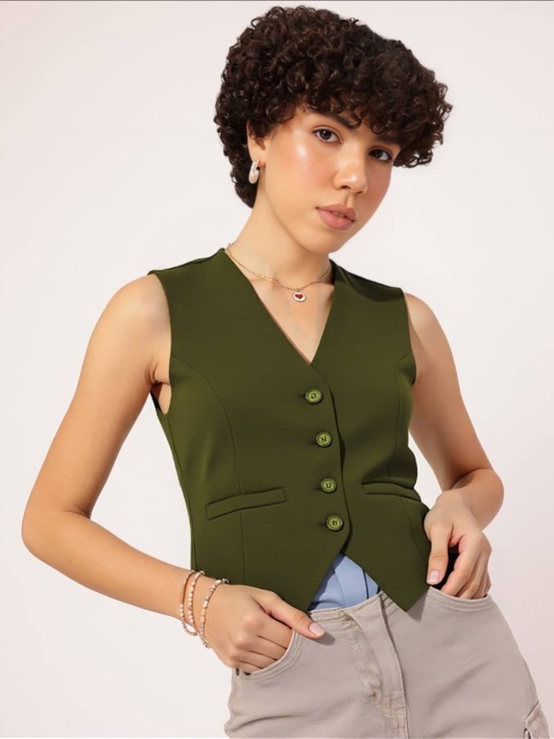 MAYKR Cotton Women's Waistcoats - Green ( Single ) MAYKR Cotton Women's Waistcoats - Green ( Single )