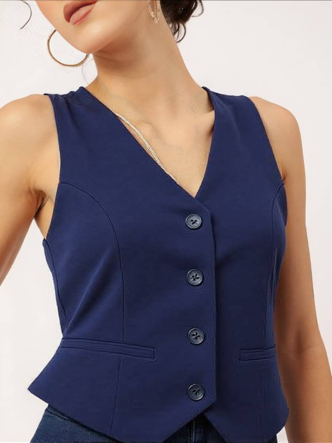     			MAYKR Cotton Women's Waistcoats - Navy ( Single )