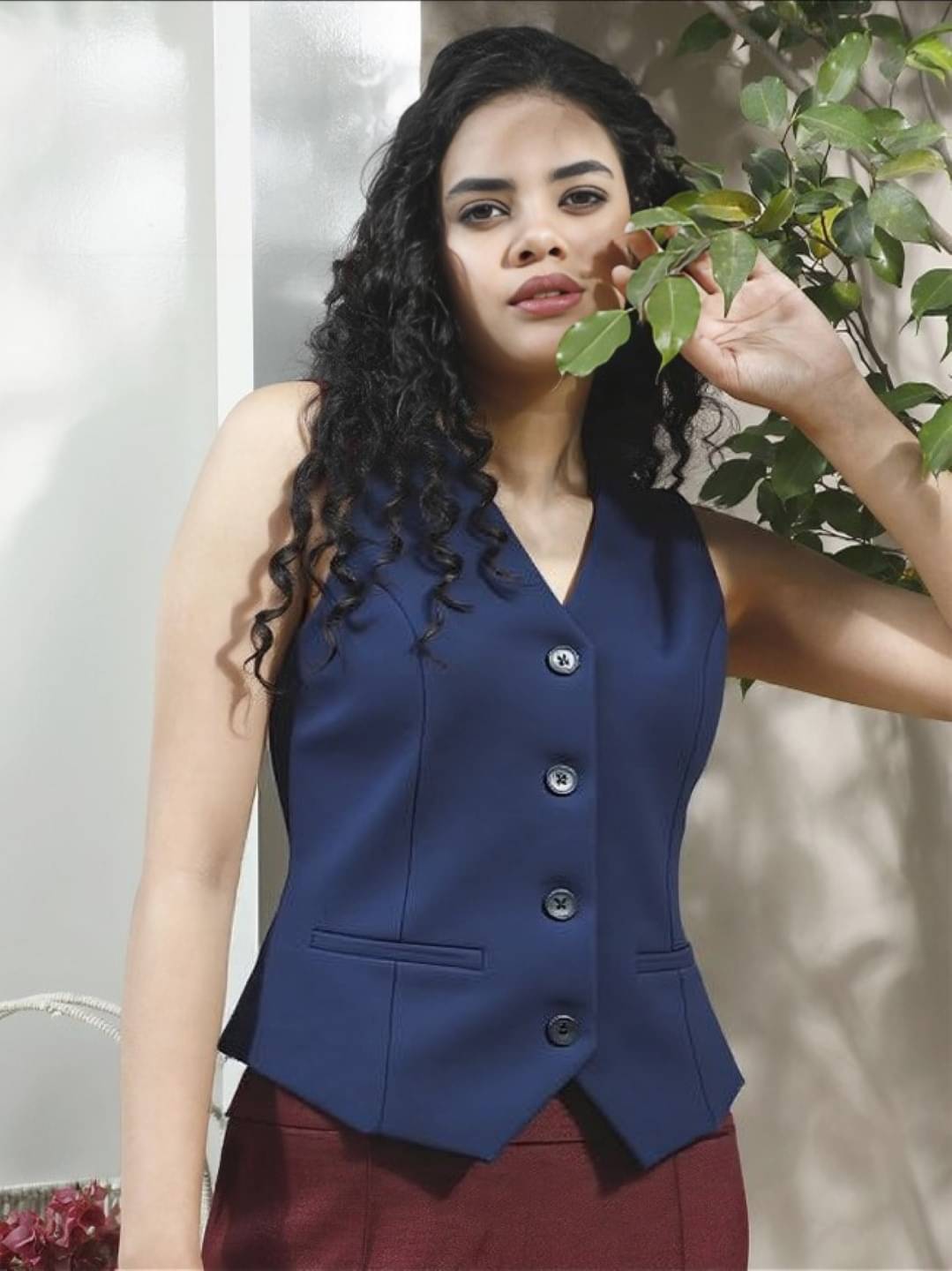     			MAYKR Cotton Women's Waistcoats - Navy ( Single )