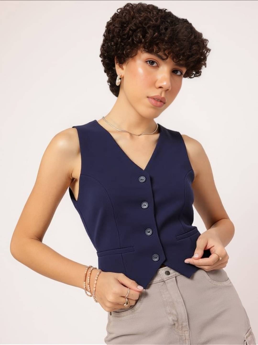     			MAYKR Cotton Women's Waistcoats - Navy ( Single )