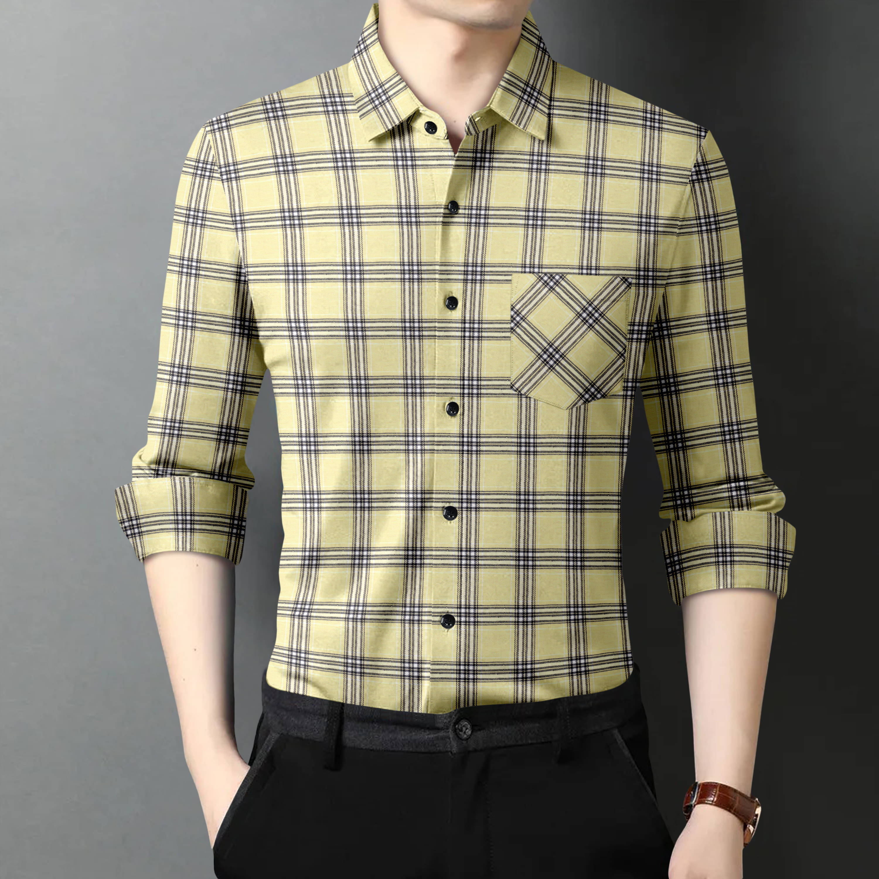     			MBF66 Cotton Blend Slim Fit Checks Full Sleeves Men's Casual Shirt - Yellow ( Pack of 1 )
