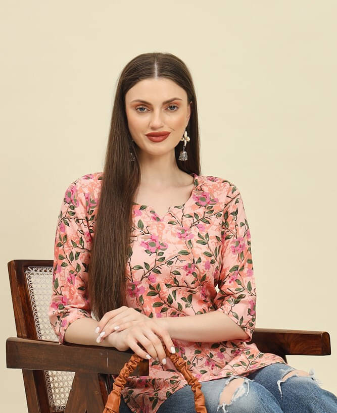     			MIALO FASHION Women Cotton Printed Straight Kurti ( Pink )