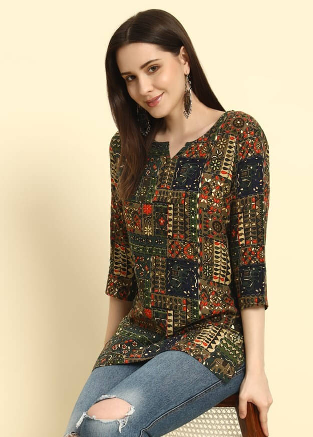     			MIALO FASHION Women Viscose Rayon Printed Straight Kurti ( Green )