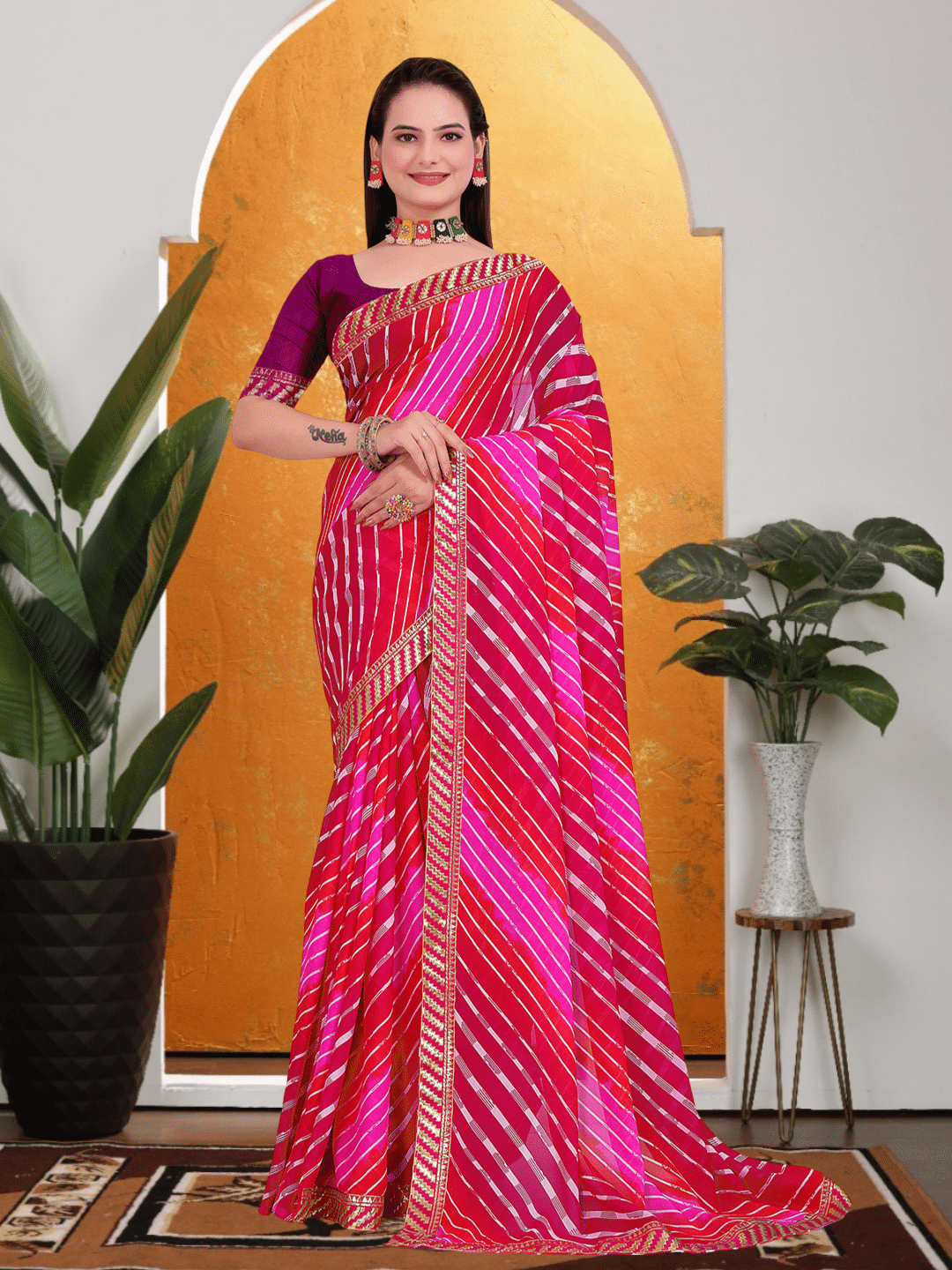     			Maayro Georgette Printed Regular Saree With Unstitched Blouse Piece ( Rani )