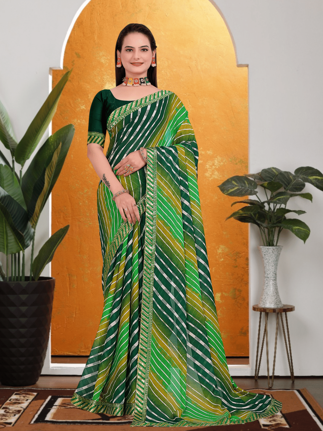     			Maayro Georgette Printed Regular Saree With Unstitched Blouse Piece ( Light Green )