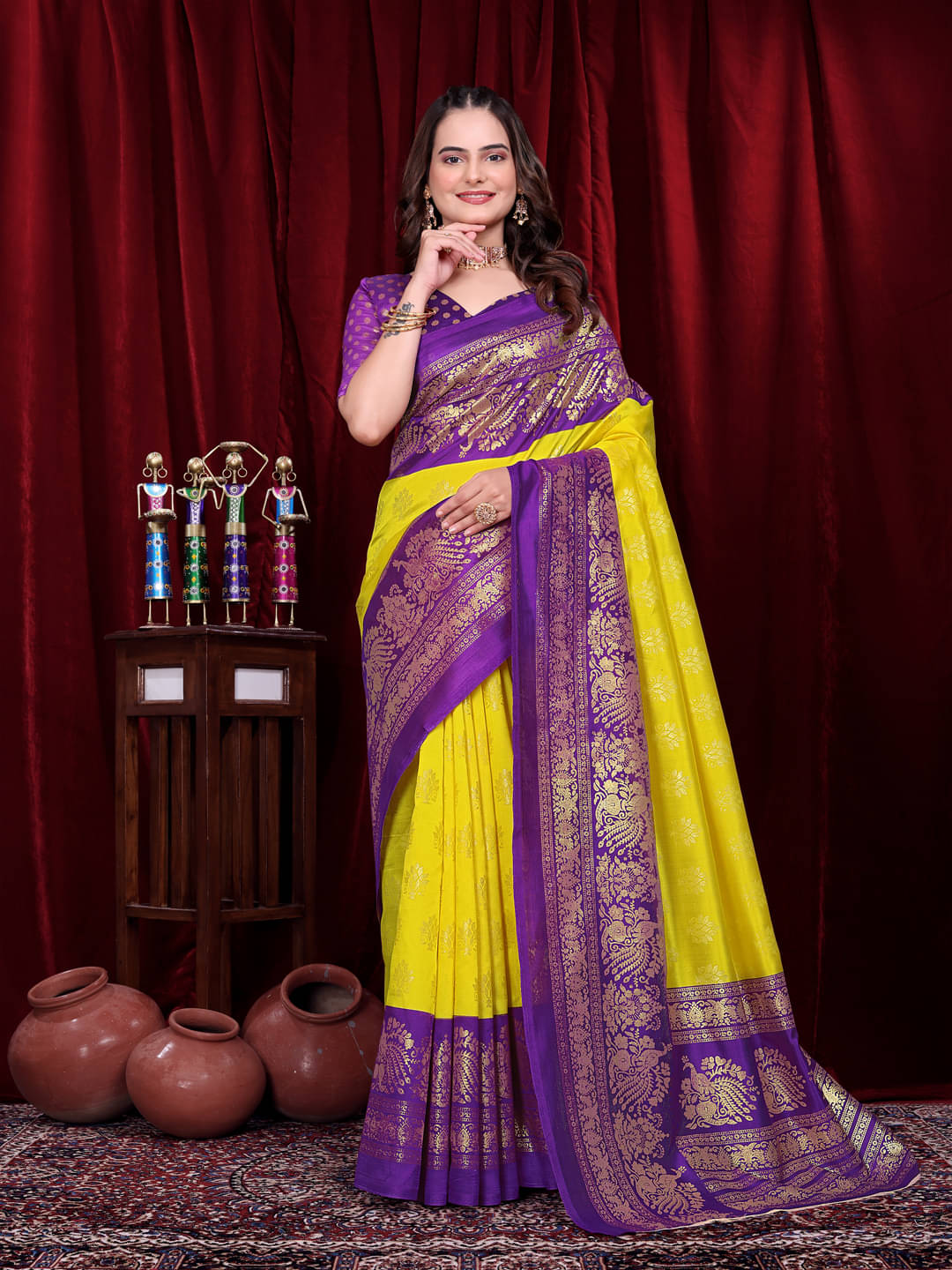 Maayro Silk Blend Embellished Mysore Silk Sarees With Unstitched Blouse Piece ( Yellow ) Maayro Silk Blend Embellished Mysore Silk Sarees With Unstitched Blouse Piece ( Yellow )
