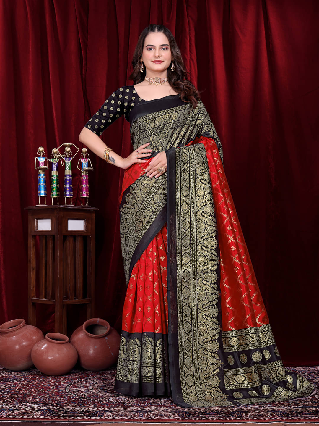     			Maayro Silk Blend Embellished Mysore Silk Sarees With Unstitched Blouse Piece ( Red )
