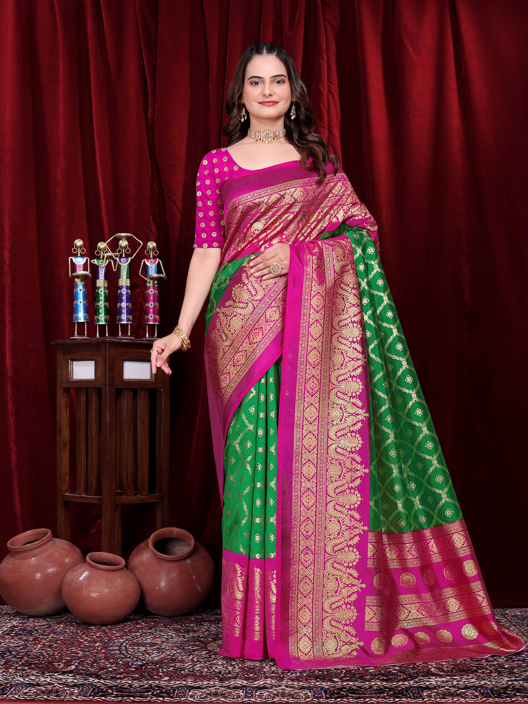     			Maayro Silk Blend Embellished Mysore Silk Sarees With Unstitched Blouse Piece ( Green )