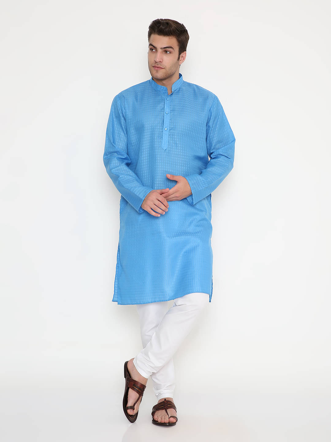 Maharaja Blue Viscose Regular Fit Men's Kurta Pyjama Set ( Pack of 1 )     			Maharaja Blue Viscose Regular Fit Men's Kurta Pyjama Set ( Pack of 1 )