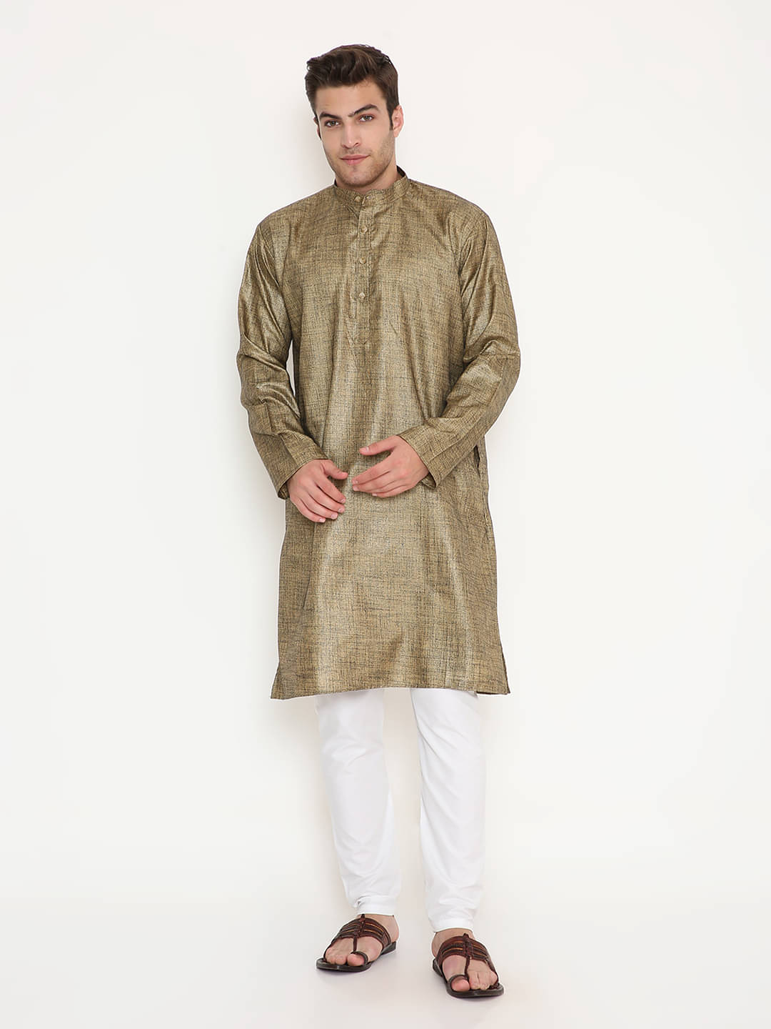 Maharaja Gold Viscose Regular Fit Men's Kurta Pyjama Set ( Pack of 1 ) Maharaja Gold Viscose Regular Fit Men's Kurta Pyjama Set ( Pack of 1 )