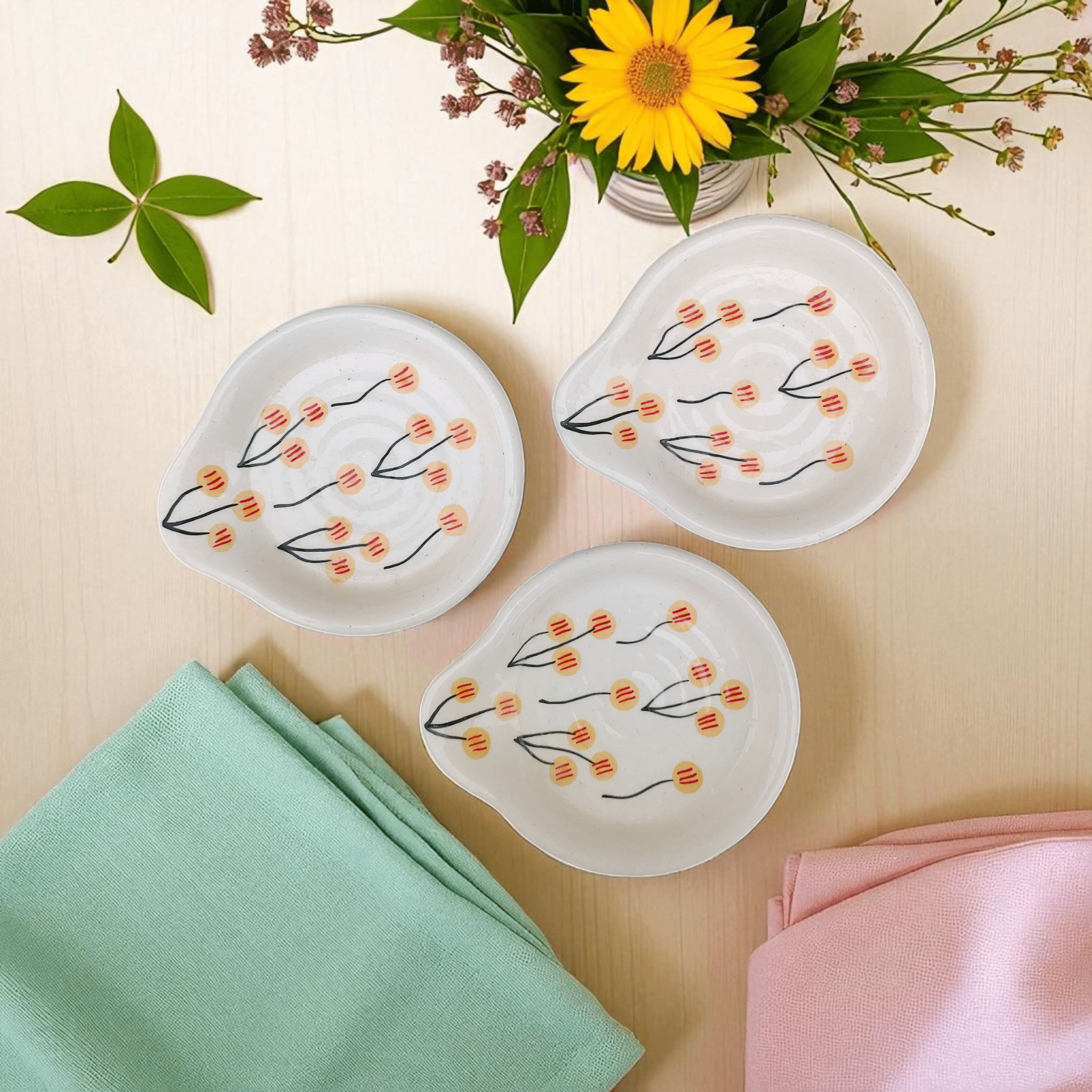     			Malaikah Printed Spn Rest Ceramic Printed Cutlery Holder Yellow ( Pack of 3 )