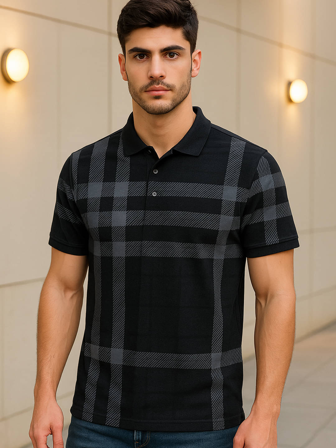     			Merriment Men Polyester Regular Fit Printed Polo T Shirt ( Black )