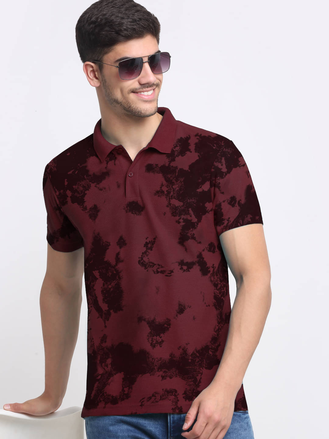     			Merriment Men Polyester Regular Fit Printed Polo T Shirt ( Maroon )