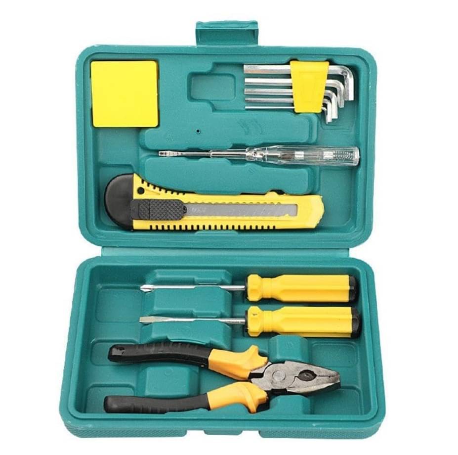     			Multi Functional 7 in 1 Family Hand Tool Kit Replaceable Screwdriver Assortment, Hex Key, Test Pencil Tape Measure and Pliers Tool Set