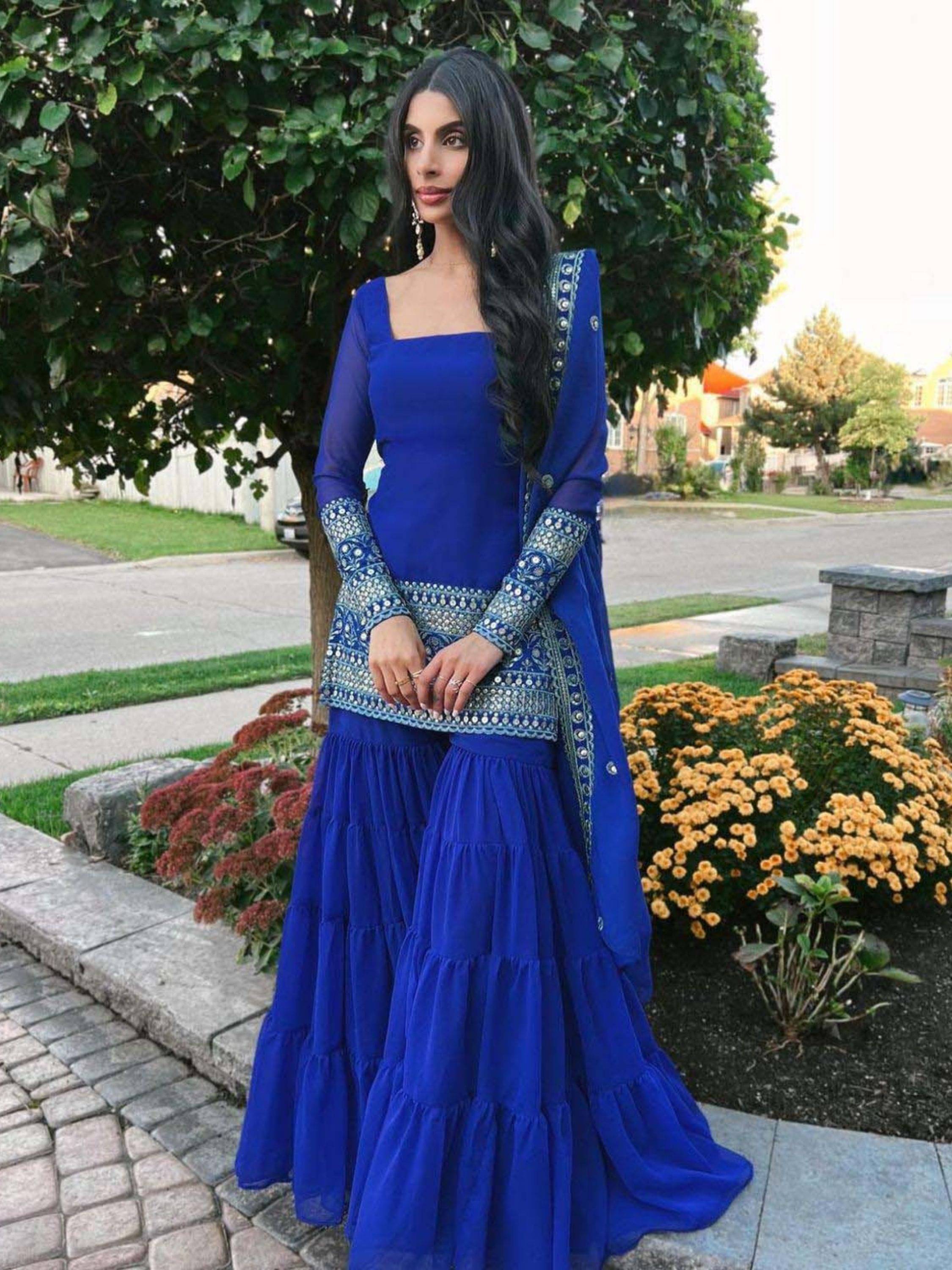     			Niza Fashion Women Georgette Embroidered Straight Kurti With Pants ( Blue )